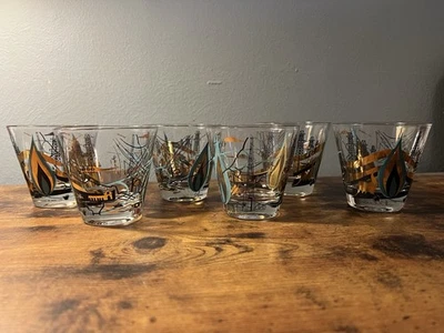 Juego de 6 copas de cóctel vintage "Blue Flame Design" Foto 1 de 4