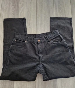 Herren Regular Fit Wrangler SCHWARZ Denim Jeans Leder Etikett Zip Fly W36 L30 - Bild 1 von 7