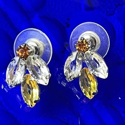 Серебристый кристалл со стразами лист серьги - желтый прозрачный маркиза - проколотый - Изображение 1 из 4