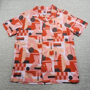 RVCA Shirt Mens Medium Red Pink Abstract Print Short Sleeve Button Up Casual - Picture 1 of 10