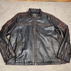 Schwarze Nieten Echtleder Bomberjacke Herren XXL brauner Besatz Biker Reißverschlusstaschen - Bild 1 von 13