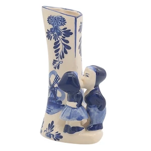 Blaue Delfter Holland küssendes Paar Vase handbemalt holländische Keramik Ornament 14 cm - Bild 1 von 12