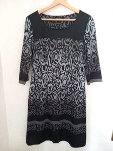 James Lakeland UK 14 IT 46 Black Grey Print Shift Dress Made in Italy - Picture 1 of 6