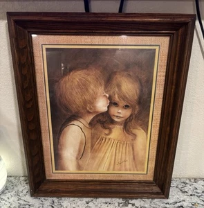 Margaret Kane A Little Kiss Vintage Big Eyes Boy Girl Framed MCM Art Keane Art - Picture 1 of 17