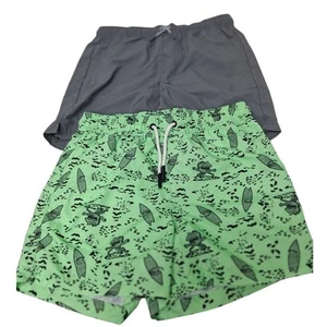2 New Art Class Boys Large (10/12) Lined Green Gray UPF 50+ Swimming Trunks - Picture 1 of 4