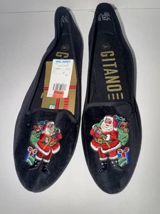VINTAGE GITANOE BLACK VELVET CHRISTMAS BALLET FLATS SANTA WOMENS SZ 9 - Picture 1 of 2