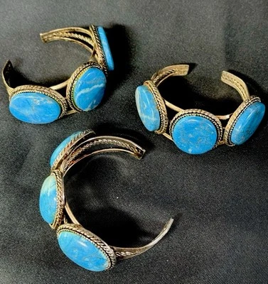 3  Beautiful Natural Turquoise & Sterling Silver Bracelets - Price is each (X3) - Image 1 of 4
