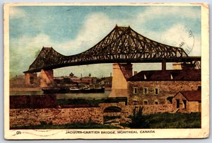 Postcard Quebec Montreal QC Jacques Cartier Bridge Steel Truss Cantilever Ship - Picture 1 of 2