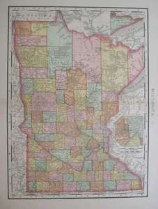 Original 1895 Karte MINNESOTA Indian Reservations Railroads Brainerd Minneapolis - Bild 1 von 10