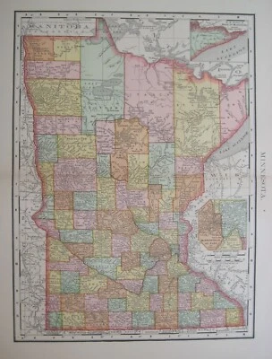 Original 1895 Map MINNESOTA Indian Reservations Railroads Brainerd Minneapolis - Image 1 of 4