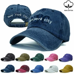 Mens Womens Washed Cotton Vintage NYC Baseball Sport Golf Dad Cap Adjustable Hat - Picture 1 of 15