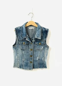 WAYNE JNR Girl's Blue Distressed Denim Vest - Size 10 - Picture 1 of 6