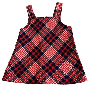 VINTAGE SEARS Toddler Jumper Dress Tartan Plaid Metal Buttons Mod Academia - Picture 1 of 10