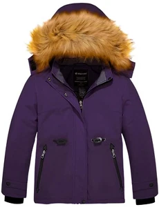 Wantdo Kids Girls' Winter Ski Jacket Waterproof Raincoat Warm with Faux Fur Hood - Picture 1 of 23