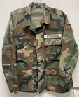 Vintage US Army Woodland Pattern Camouflage BDU Tunic w Insignia Size Small