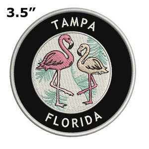 Two Flamingos Tampa, Florida Patch Embroidered Hook & Loop Applique, Beach Gift - Picture 1 of 16