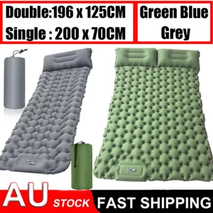 Single Double Self Inflating Mattress Camping Sleeping Mat Air Bed Pad W/ Pillow - Picture 1 of 16