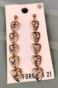 Brand New Forever21 Goldtone Drop & Dangle Heart Earrings - Picture 1 of 2