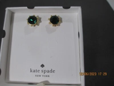 Earrings BY: Kate Spade New York "Emerald Flying Colors" Cut CZ's Bezel Gold - Image 1 of 3