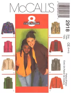 McCalls 2918 ~ Children's Jacket or Vest: Easy Fitting Vest or Jacket-Size 3-4-5 - Picture 1 of 5