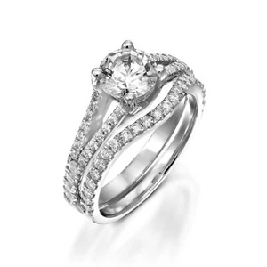 2 CT Round Diamond Engagement Ring Set F/VS2 14K White Gold Wedding Band - Picture 1 of 2