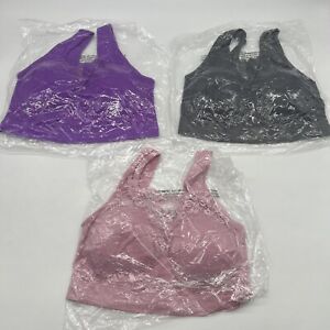 Rhonda Shear 492651 Lace Overlay 3-pack Bra, Removable Pads, 2X Pink Gray Purple