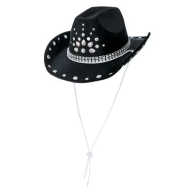 Sombrero de vaquero negro con estrás para adulto Foto 1 de 2