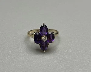Beautiful Vintage .585 14K Solid Yellow Gold Amethyst & Diamond Estate Ring s5.5 - Picture 1 of 6