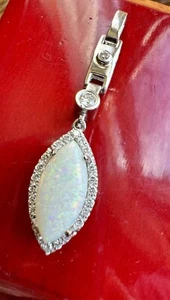 Colgante de ópalo fuego blanco cabujón blanco de oro blanco natural de 14 K de 3,13 quilates diamante marquesa - Imagen 1 de 10