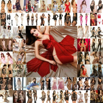 Women Sexy Fishnet Lingerie Set Lace Dress G-string Underwear Babydoll Sleepwear - Image 1 of 4