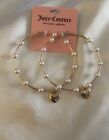 Juicy Couture Gold Tone Hoop Earrings Faux Pearl Accents & Juicy Heart Charm Nwt