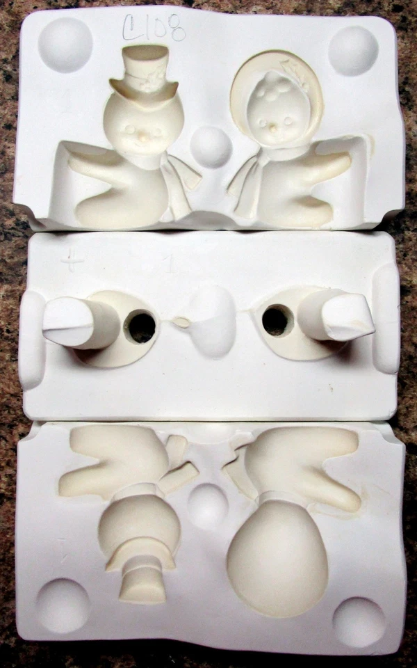 ES Molds #1247 Mr & Mrs Snowman Candle Climber Ornaments Ceramic Mold (C108) - Image 1 of 1