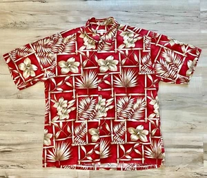 Camicia uomo XL VINTAGE Pierre Cardin 100% cotone rosso beige foglia floreale hawaiana Aloha - Foto 1 di 7