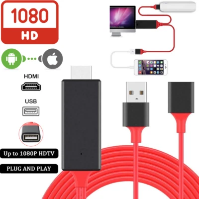3FT 1080P HDMI Mirroring Cable Phone to TV HDTV AV Adapter For iPhone 12 Samsung - Image 1 of 4