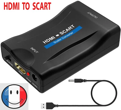 Adaptateur Convertisseur HDMI HD vers Péritel ( SCART ) TV Vidéo + Câble DC