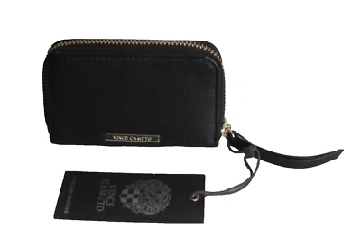 Cartera para tarjetas Vince Camuto de cuero genuino con cremallera alrededor negra nueva con etiquetas $58 Foto 1 de 4