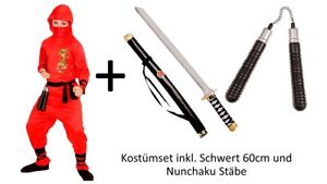 Kostüm Red Dragon Ninja  - Ninja Verkleidung Set - roter Samurai Kämpfer inkl.