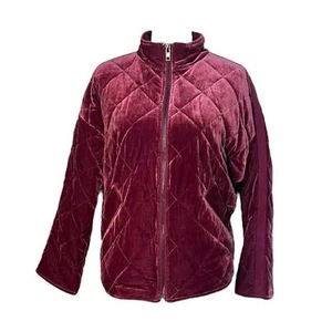 Avec Les Filles XS Maroon Satin Quilted Full Zip Up Bomber Oversized Jacket NEW - Picture 1 of 7