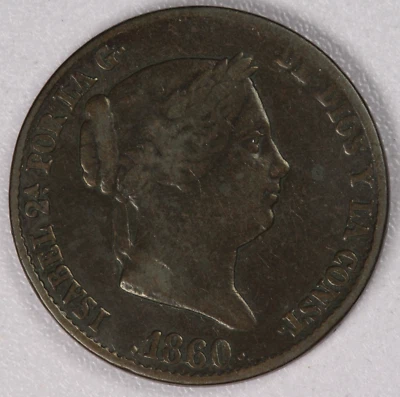 1860 Spain 25 Centimos Segovia -VF - Image 1 of 2