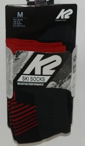 K2 13690 Mountain Performance Ski Socks Black Red Size Medium 1 Pair - Picture 1 of 7