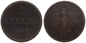 Old German States - Frankfurt 1 Heller 1849 - Copper, 1.2g, Ø 17mm Km#327 - Picture 1 of 1