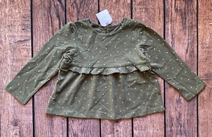 Toddler Girl Size 2-3 Years Next UK Green Polka Dot Long Sleeve Ruffle Top - Picture 1 of 1