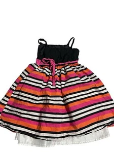 Vintage 90s Dress Girls Sz L Pink Black Sleeveless Formal Stripe Bow Y2k - Picture 1 of 8