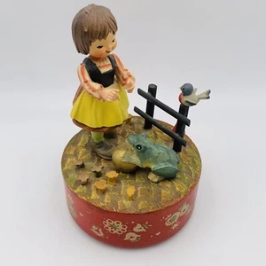 Anri Music Box Girl With Frog Who Can I Turn To Carved Vintage - Picture 1 of 20