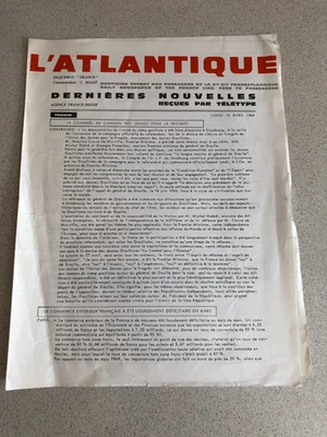 PAQUEBOT "FRANCE" CROISIERE IMPERIAL NOUVELLES "L ATLANTIQUE" 14/04/69 - Photo 1/4