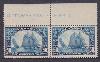 Canada stamp #158 (50c Dark Blue Fresh, pair,  og, lh f-vf) Look at description - Image 1 of 2