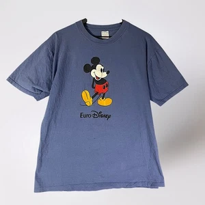 Vintage Euro Disney Mickey Mouse T Shirt Blue Mens XL Disneyland Paris Tee - Picture 1 of 10