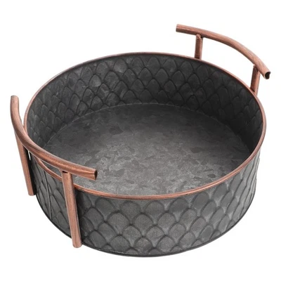  Cesta de almacenamiento de hierro retro bandeja de metal de granja centro de mesa galvanizado Foto 1 de 4