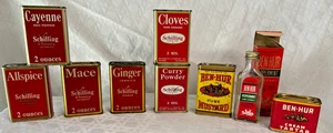 1933/1950 Schilling Spice Advertising TINS, Ben-Hur peppermint box, LOT 10 items - Picture 1 of 22