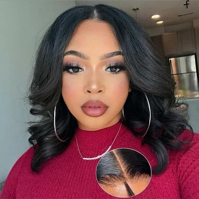 Wear and Go Glueless Wigs Bob Wig Human Hair 4x4 Lace front Wig Body Wave - Image 1 of 4